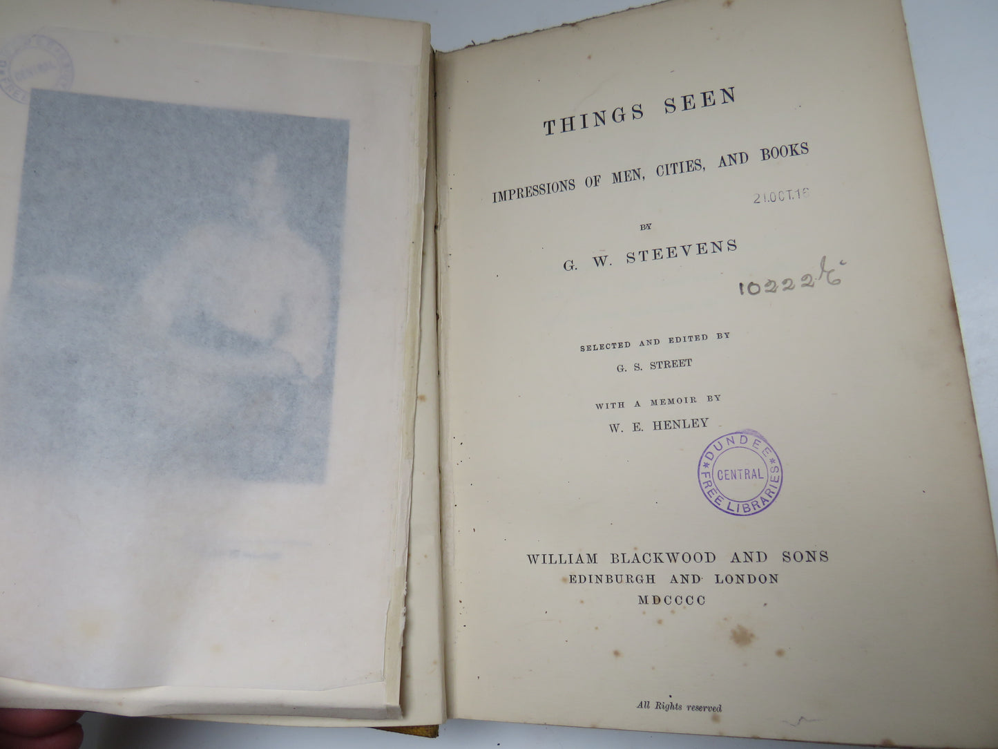 Things Seen Impressions Of Men, Cities, and Books by G.W. Steevens 1900