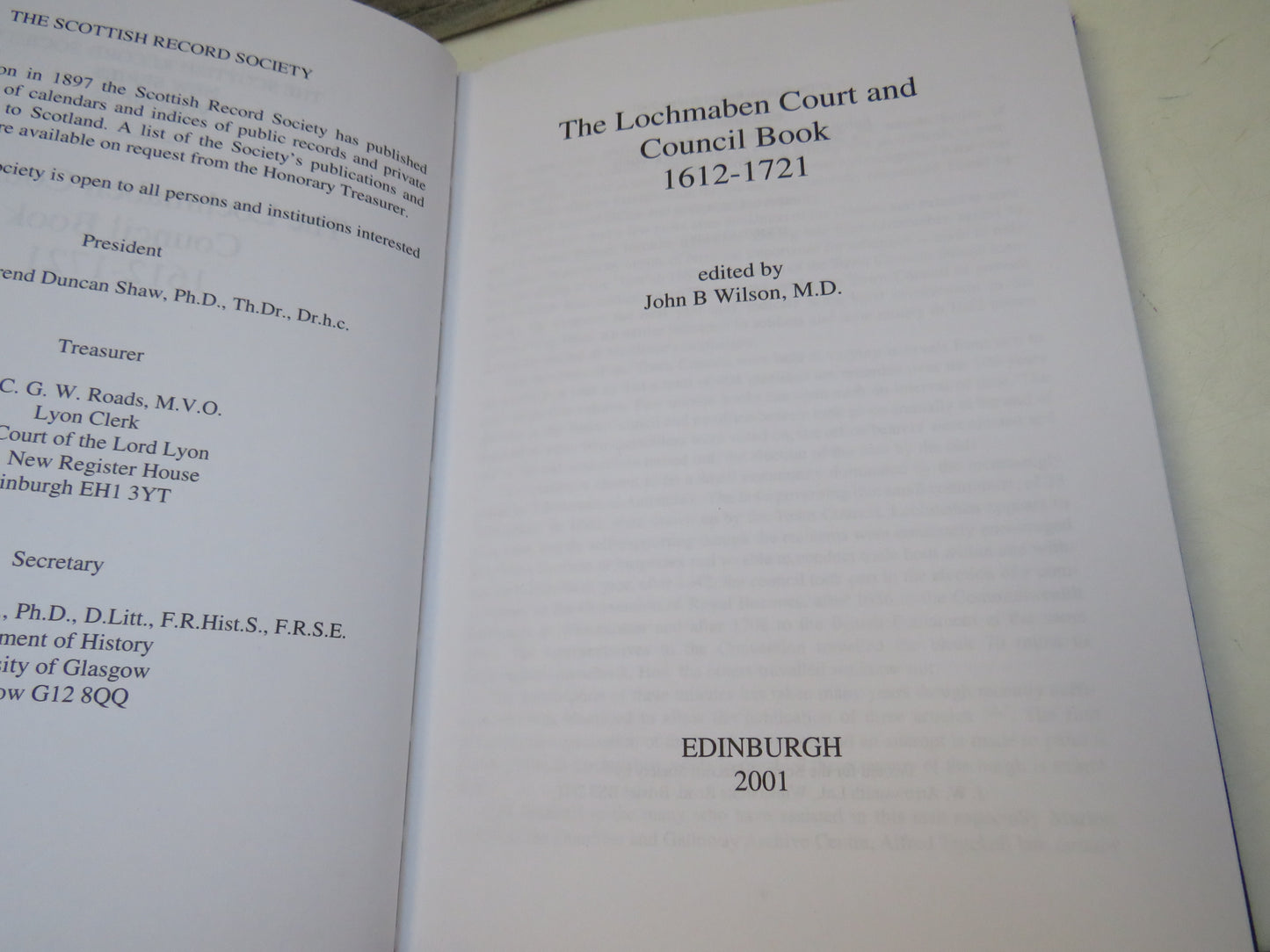 The Lochmaben Court and Council Book 1612-1721 Edited by John B Wilson 2001