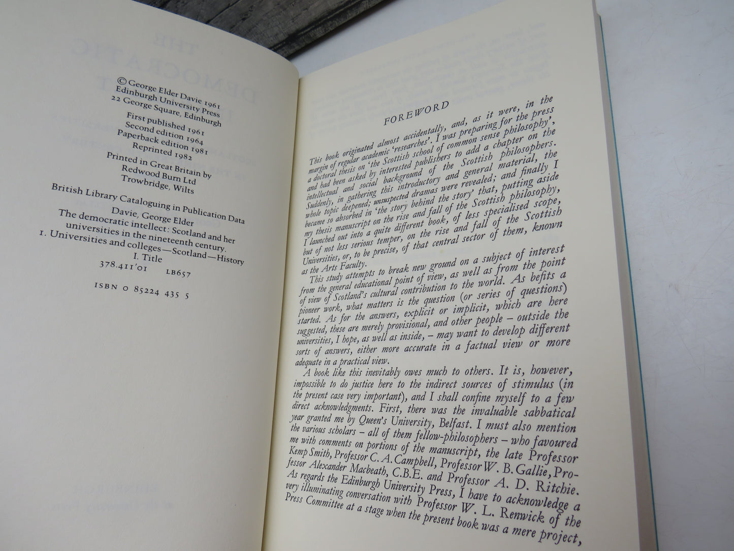 The Demographic Intellect Scotland and Her Universities In The Nineteenth Century By George Elder Davie 1982