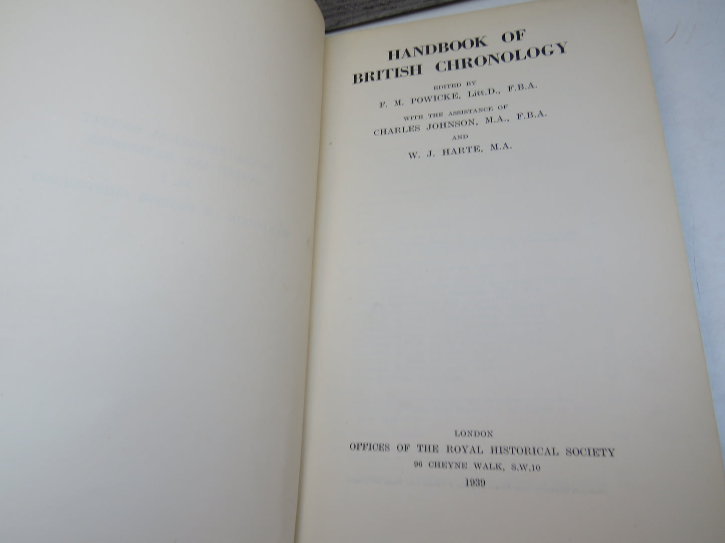 Handbook of British Chronology Edited By F.M. Powicke 1939