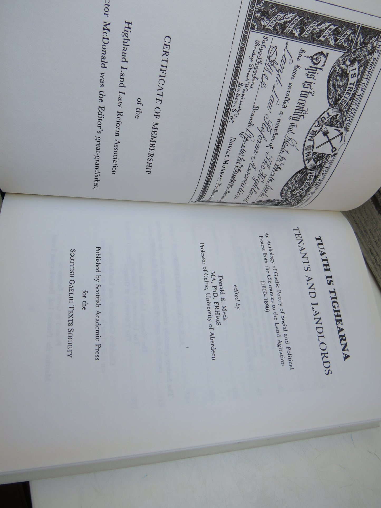 Tuath Is Tighearna Tenants and Landlords An Anthology of Gaelic Poetry of Social and Political Protest From The Clearances To The Land Agitation (1800-1890) Edited By Donald E. Meek