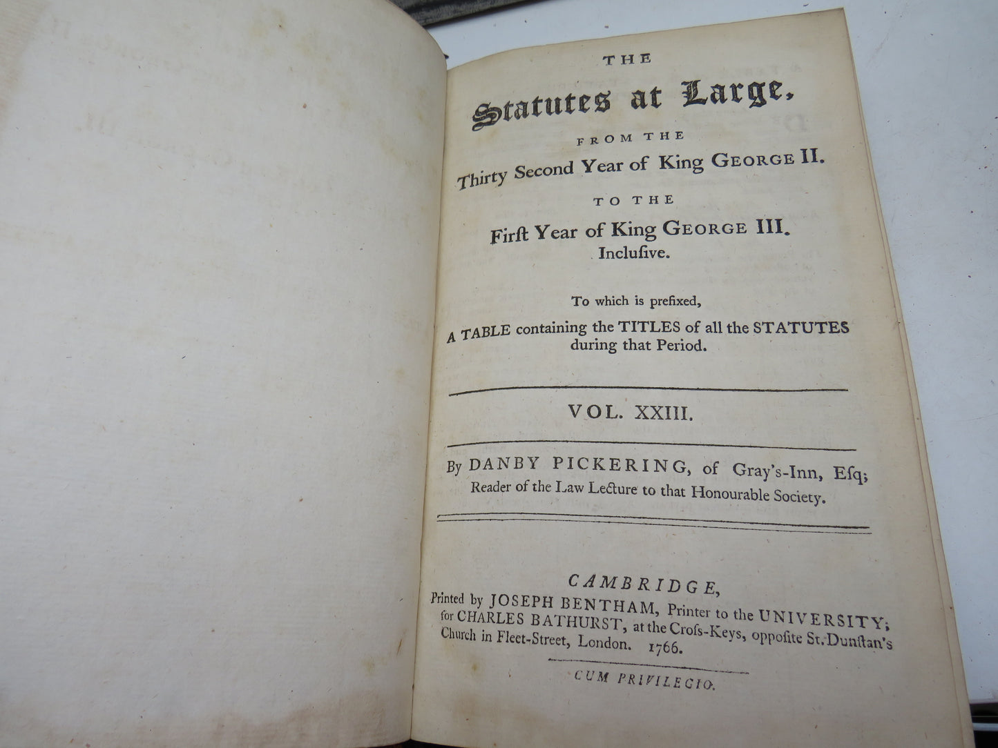 The Statutes At Large From King George II Vol XIX, XX, XXI XXII, XXIII 1765, 1766
