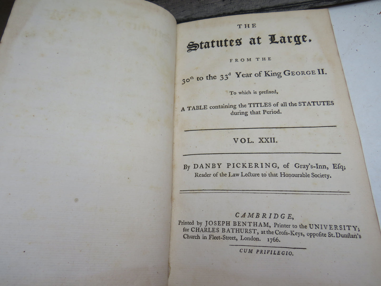 The Statutes At Large From King George II Vol XIX, XX, XXI XXII, XXIII 1765, 1766