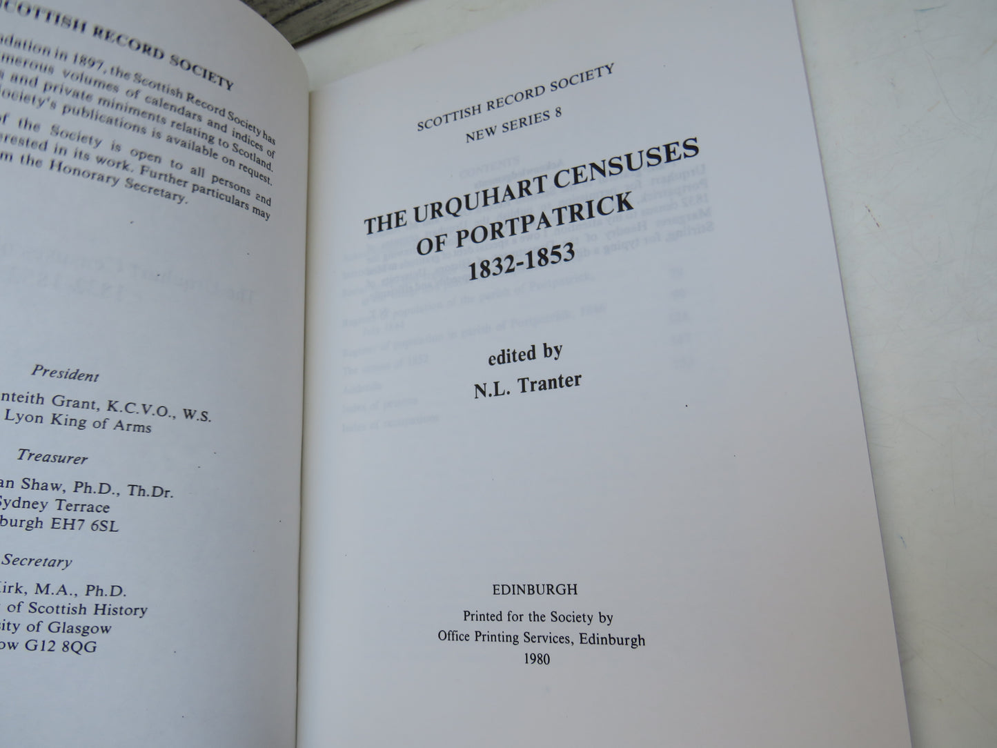 The Urquhart Censuses of Portpatrick 1832-1853 Edited By N. L. Tranter 1980
