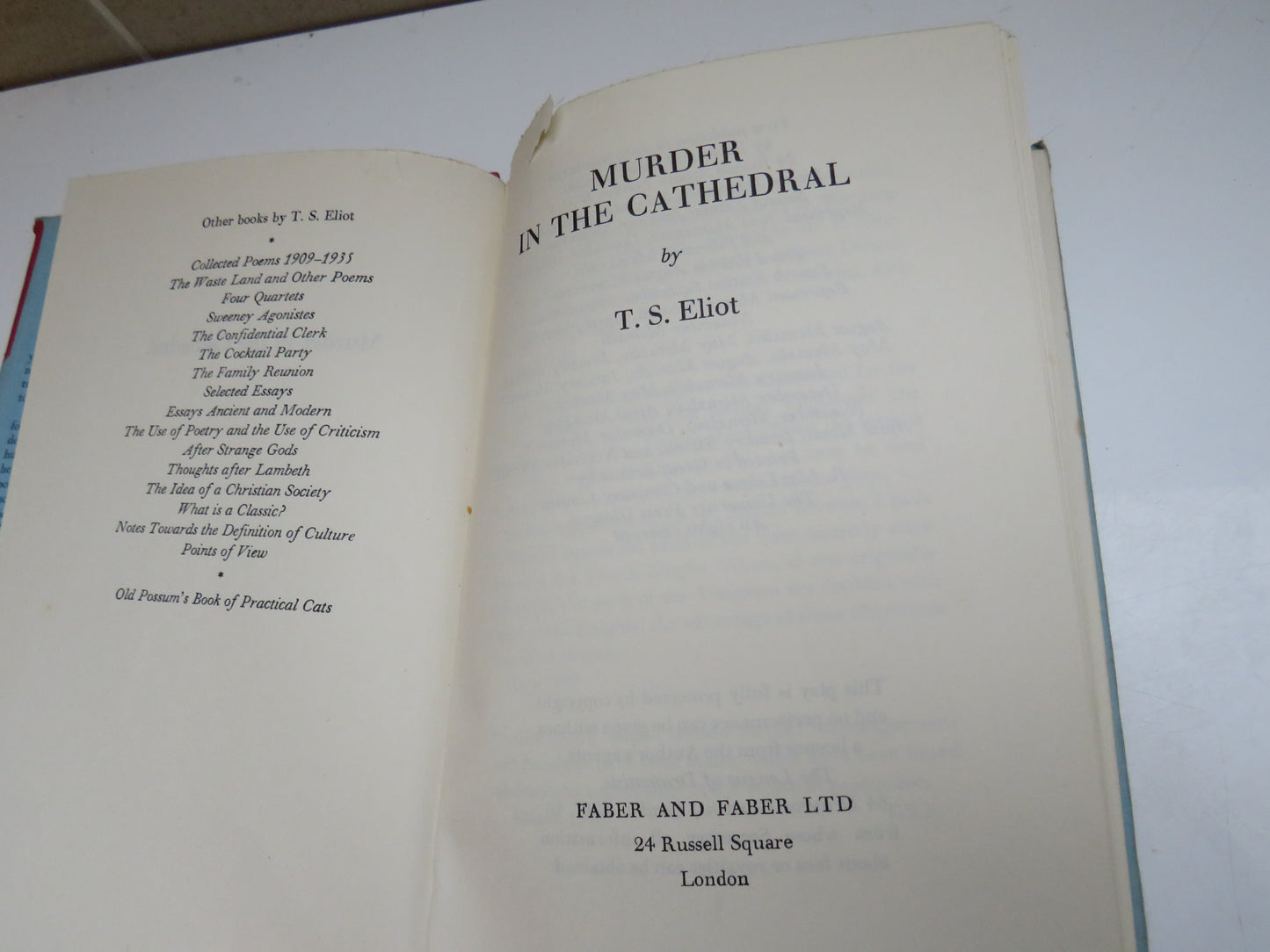 Murder In The Cathedral by T.S. Eliot 1953