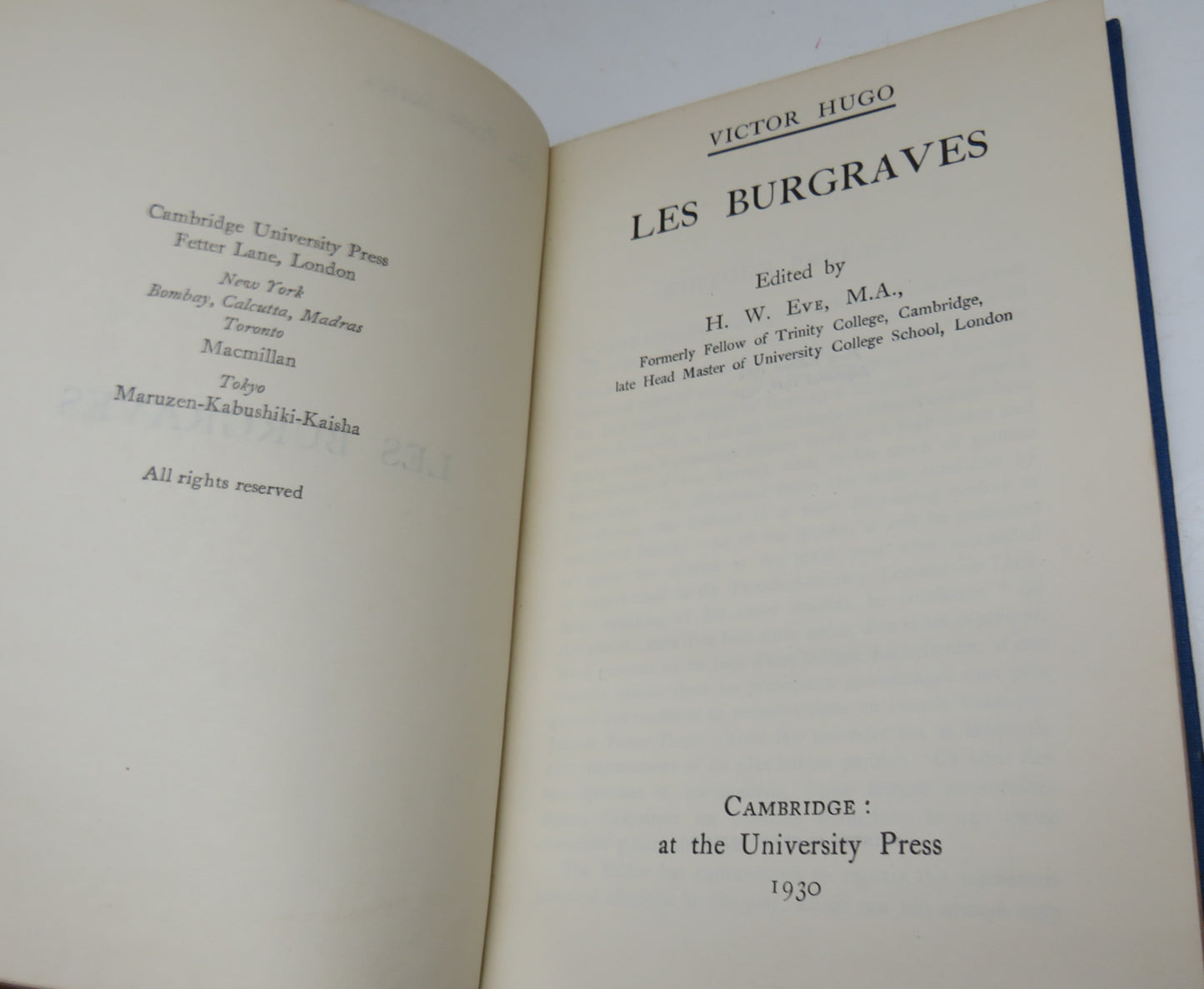 Victor Hugo Les Burgraves Edited By H.W. Eve 1930