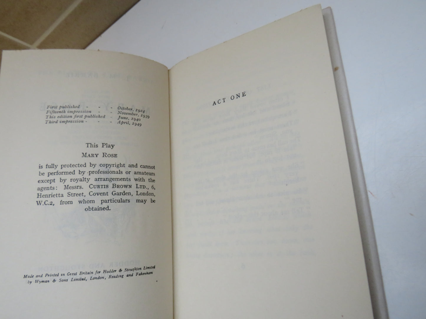 Mary Rose by J.M. Barrie 1949