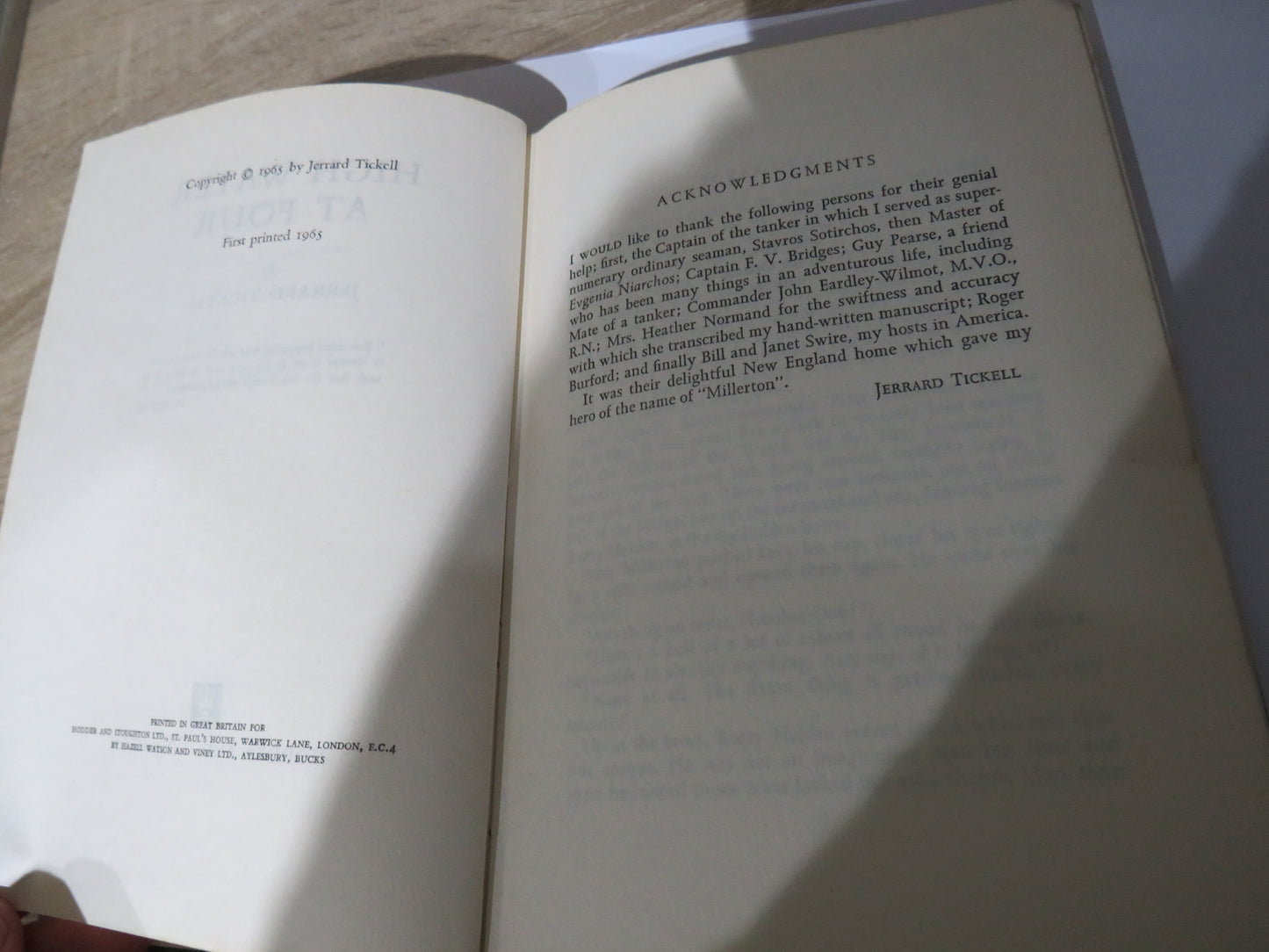High Water At Four By Jerrard Tickell 1965 1st Edition