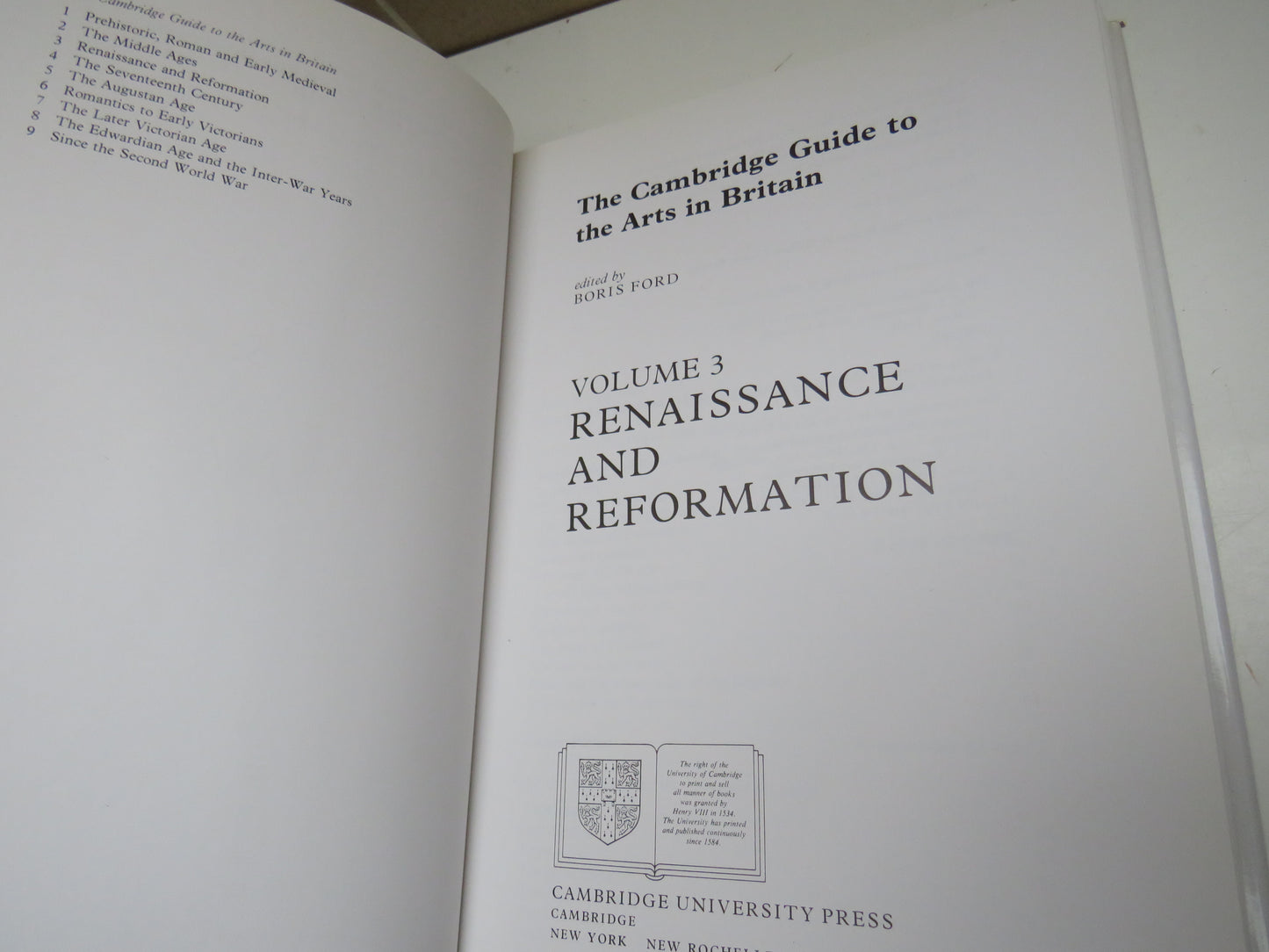 The Cambridge Guide To The Arts In Britain Edited By Boris Ford Volume 3 Renaissance and Reformation 1989