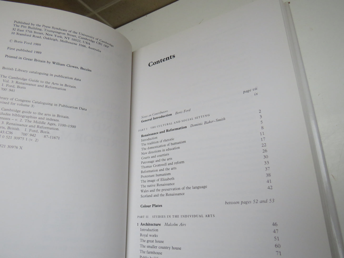 The Cambridge Guide To The Arts In Britain Edited By Boris Ford Volume 3 Renaissance and Reformation 1989