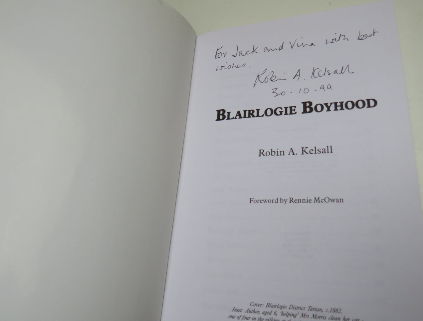 Blairlogie Boyhood By Robin A. Kelsall 1999 Author Signed