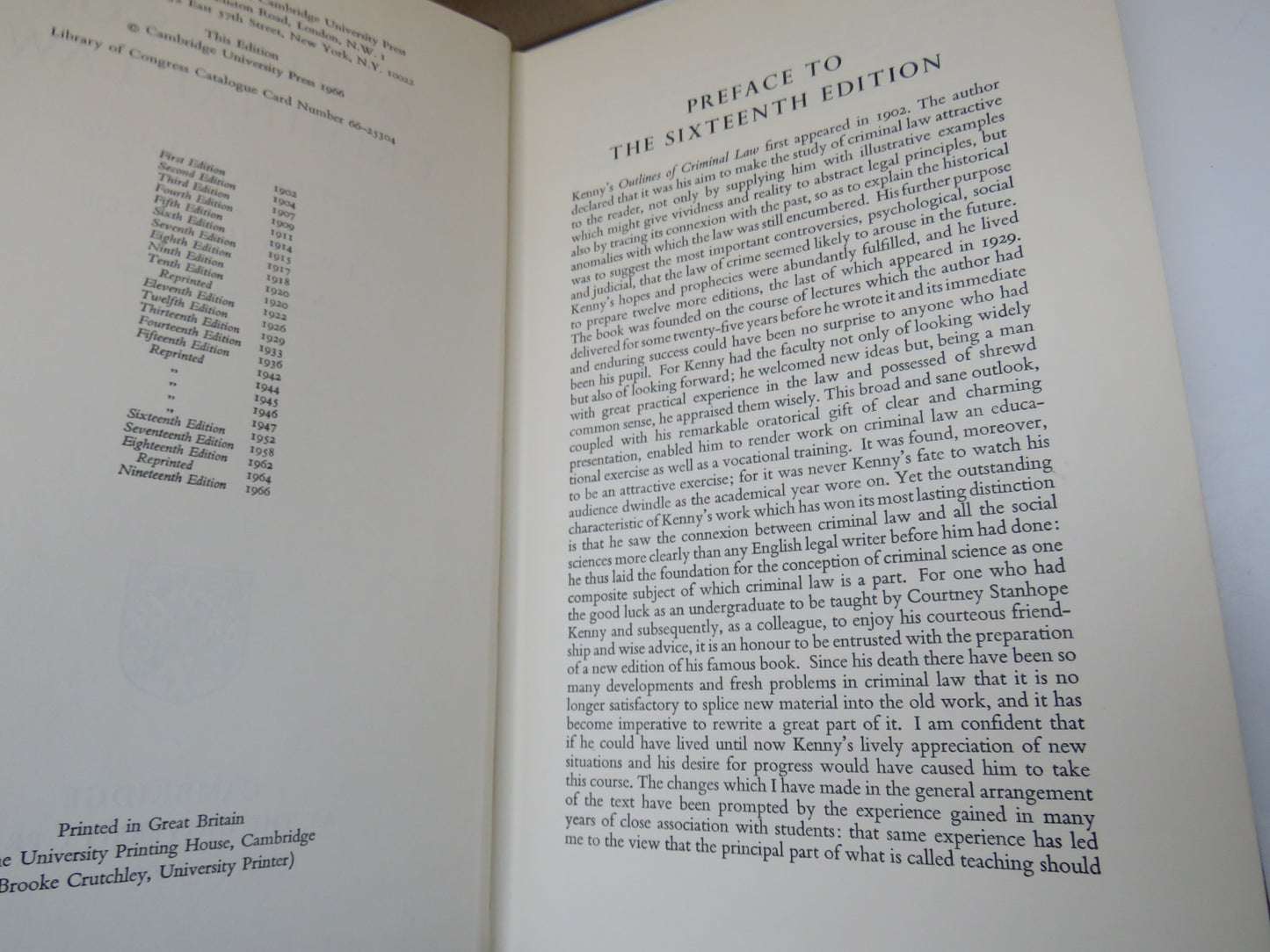 Kenny's Outlines of Criminal Law Nineteenth Edition 1966 By J.W. Cecil Turner