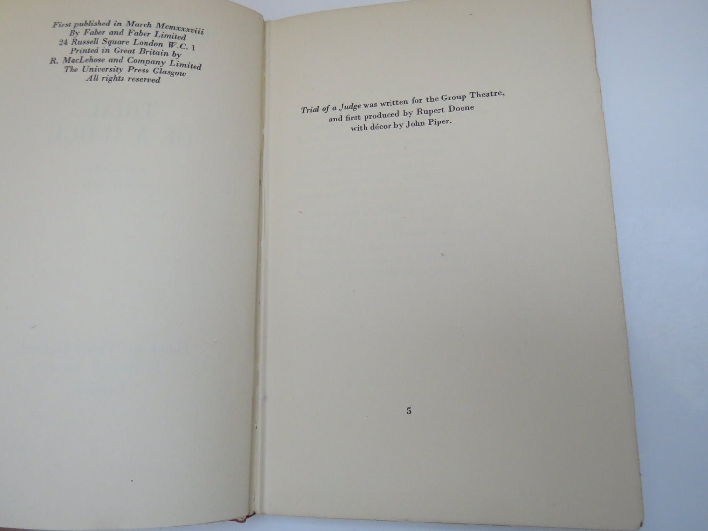 Trial of a Judge A Tragedy In Five Acts By Stephen Spender 1938