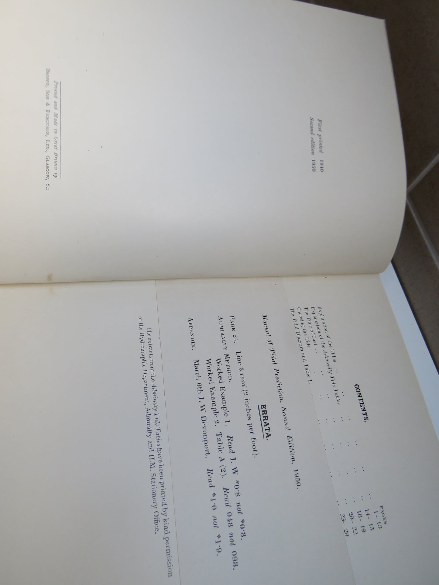 Manual of Tidal Prediction, Brown, Son & Ferguson Ltd, 1950