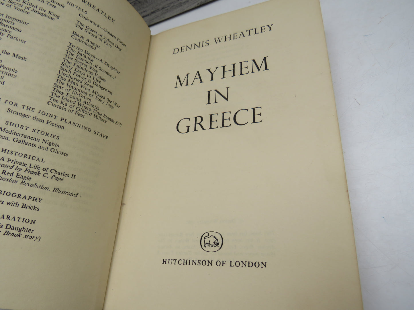 Mayhem In Greece by Dennis Wheatley (Thriller Book, 1962)