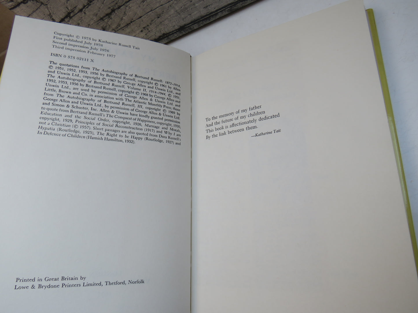 My Father Bertrand Russell By Katharine Tait 1977