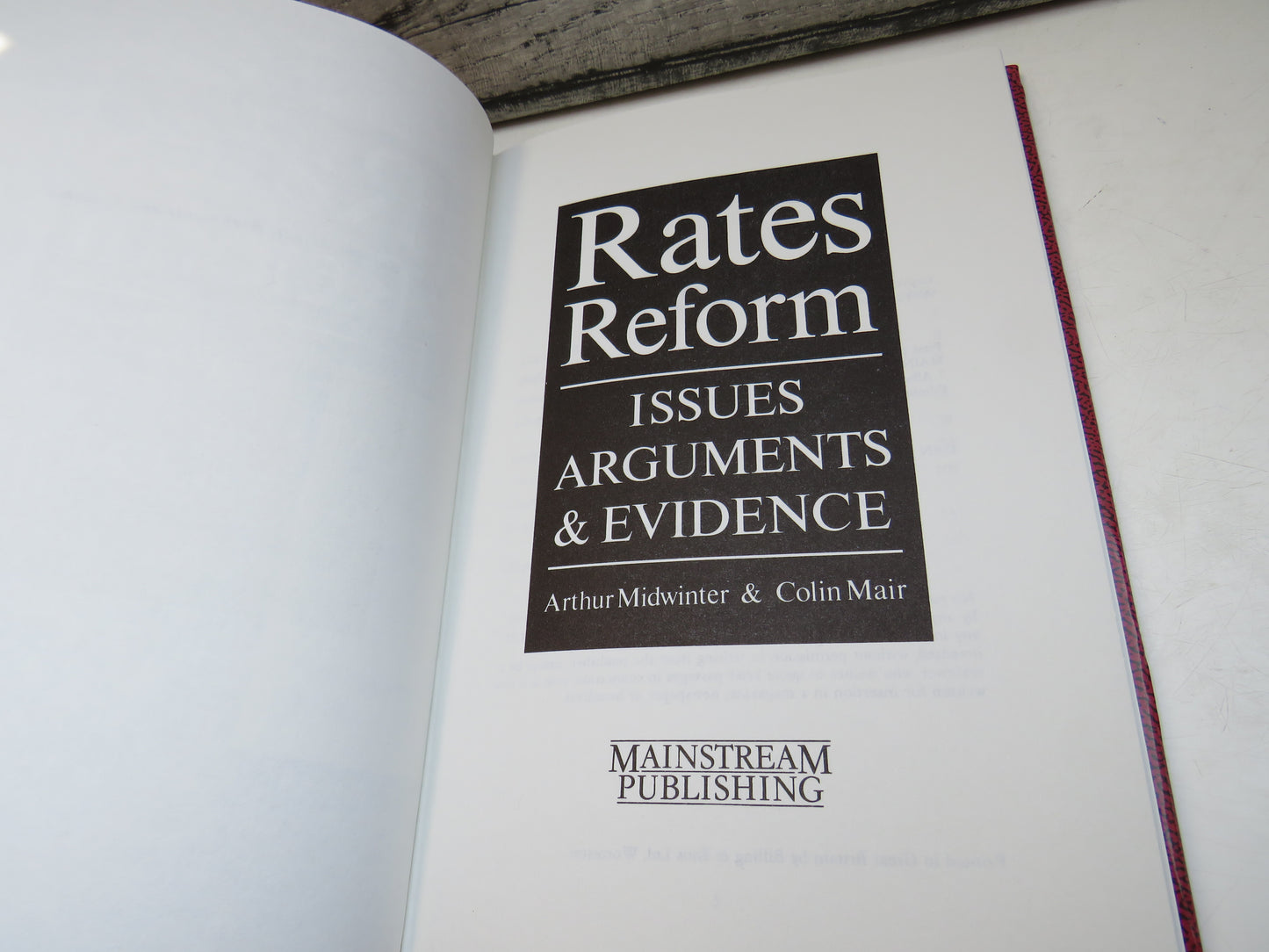 Rates Reform Issues Arguments & Evidence By Arthur Midwinter & Colin Mair