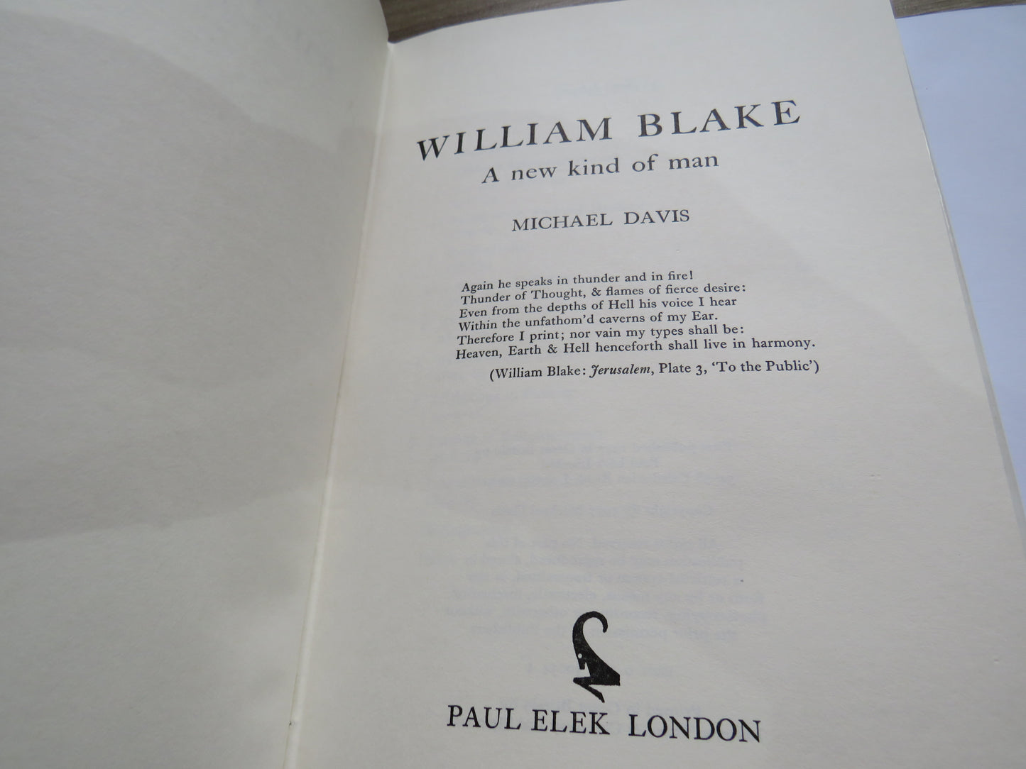 William Blake A New Kind of Man By Michael Davis 1977