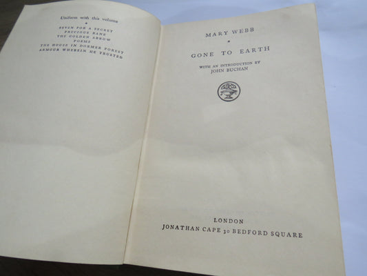Gone To Earth By Mary Webb With An Introduction By John Buchan 1928