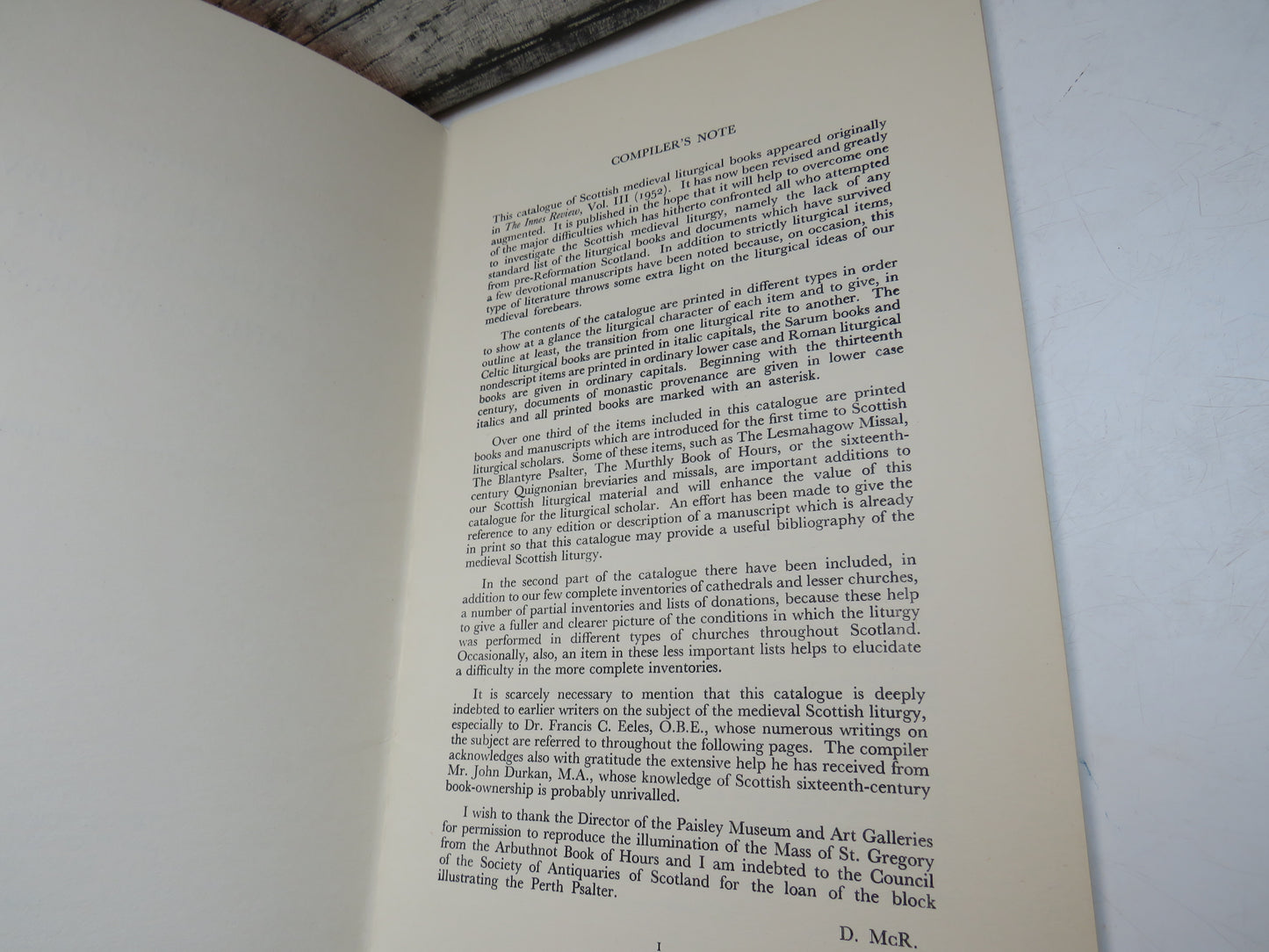 Catalogue Of Scottish Medieval Liturgical Books and Fragments By Rev. David McRoberts 1953