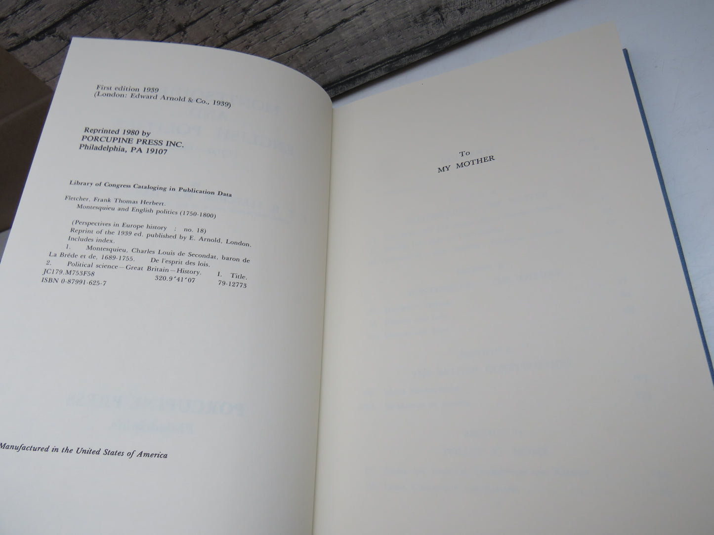 Montesquieu and English Politics (1750-1800) By F.T. H. Fletcher 1980