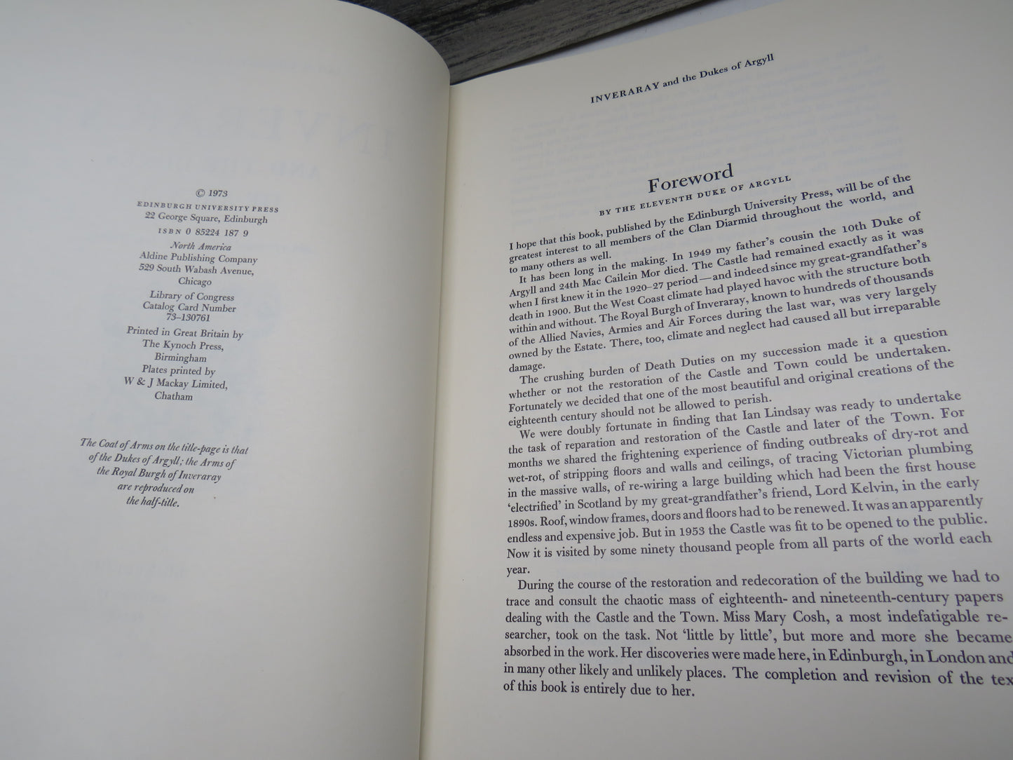 Inveraray and The Dukes of Argyll By Ian G. Lindsay and Mary Cosh 1973
