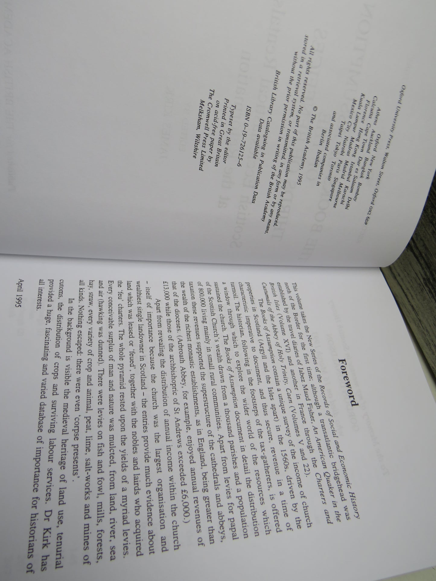 The Books of Assumption Of The Thirds of Benefices Scottish Ecclesiastical Rentals At The Reformation Edited By James Kirk 1995