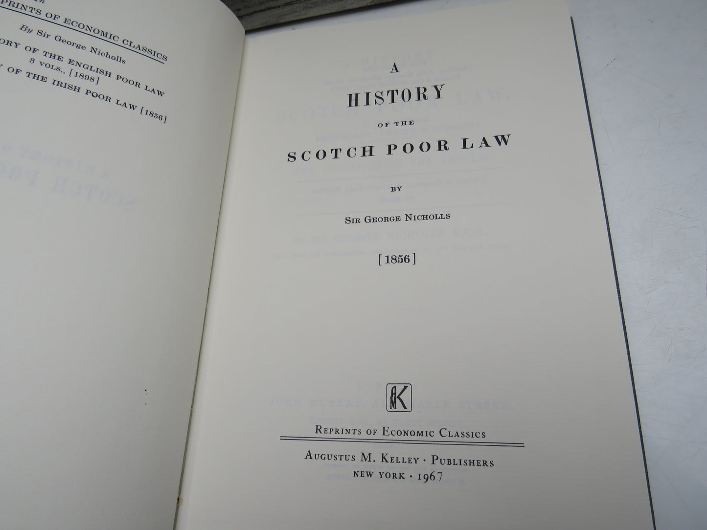 A History of the Scotch Poor Law By Sir George Nicholas (1856) 1967 Reprint