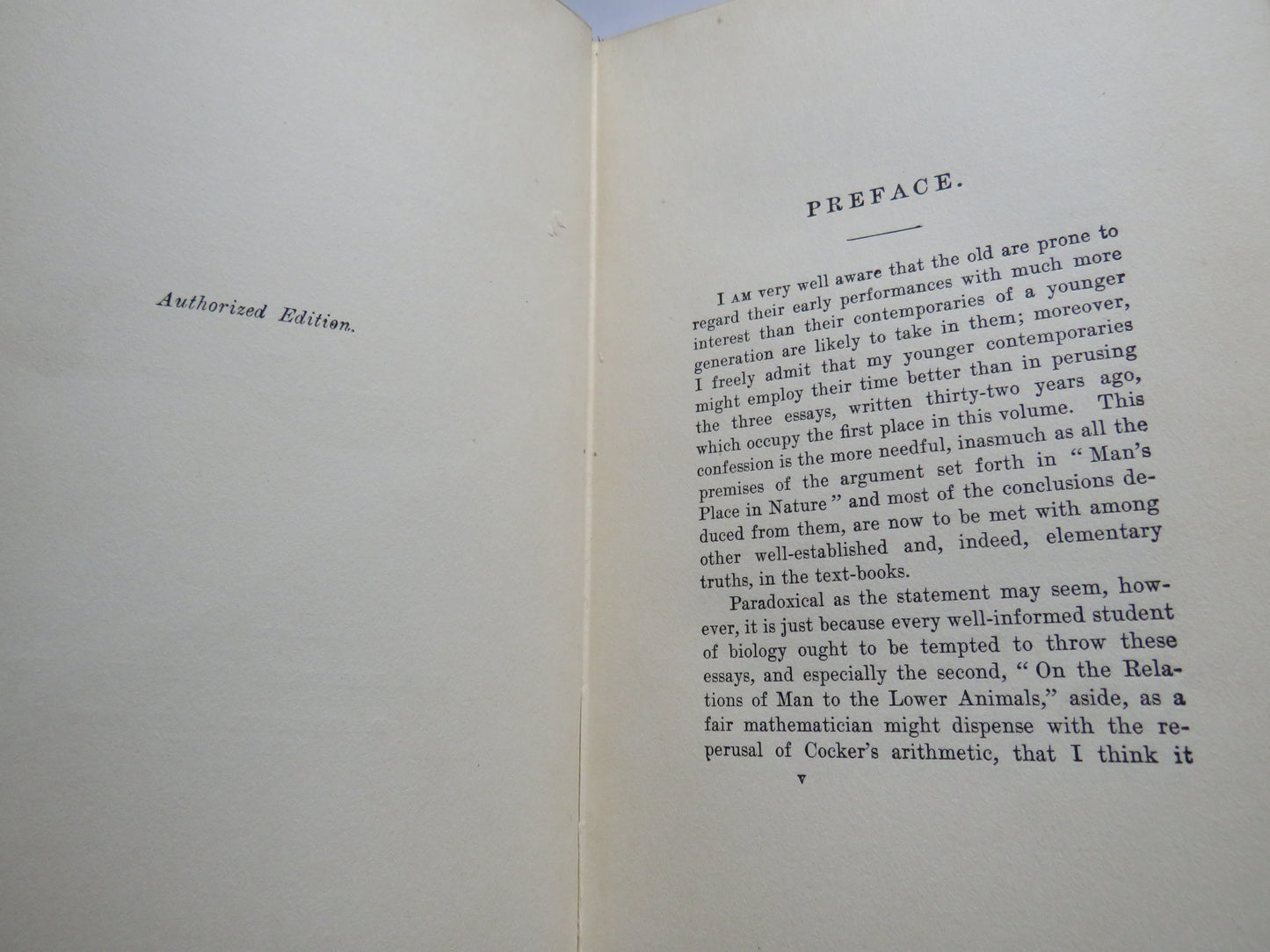 Man's Place In Nature and Other Anthropological Essays By Thomas H. Huxley 1915
