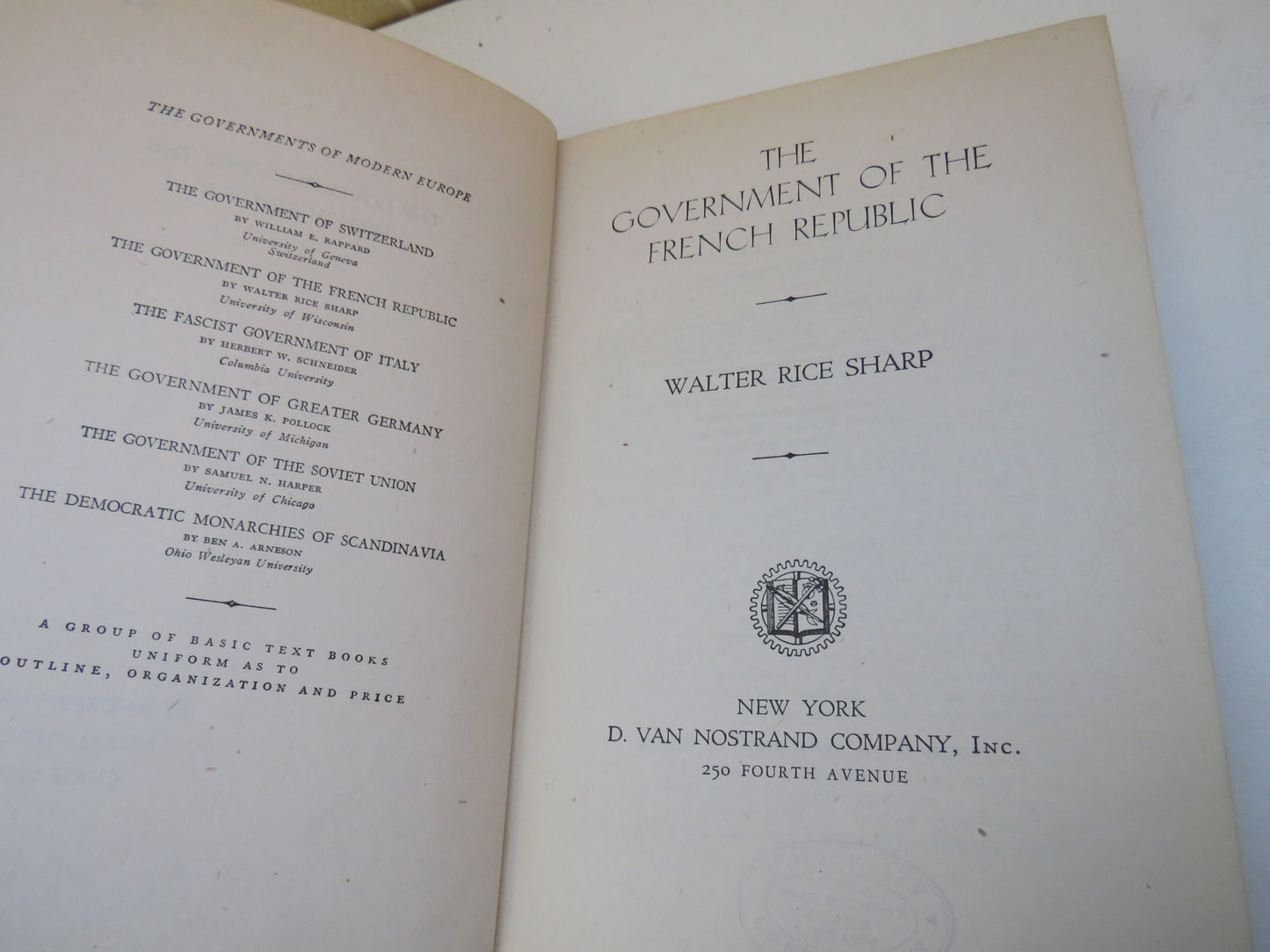 The Government of the French Republic By Walter Rice Sharp 1947