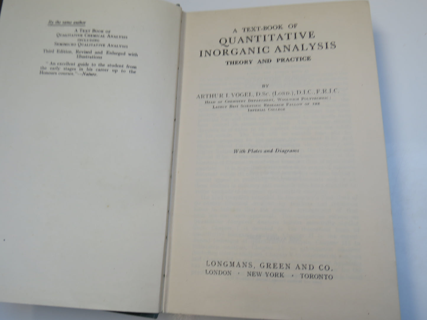 A Text-Book Of Quantitative Inorganic Analysis Theory and Practice By Arthur I. Vogel 1947