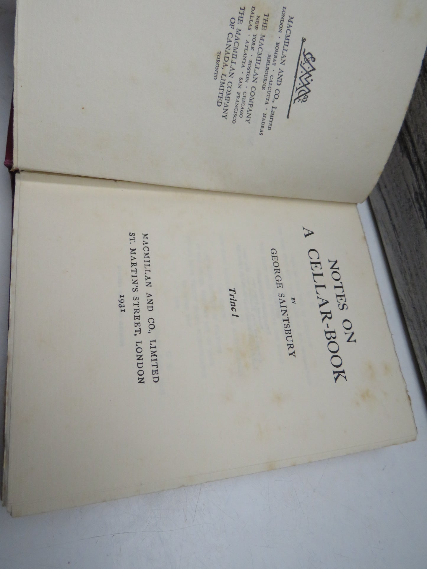 Notes on a Cellar-Book by George Saintsbury, 1931