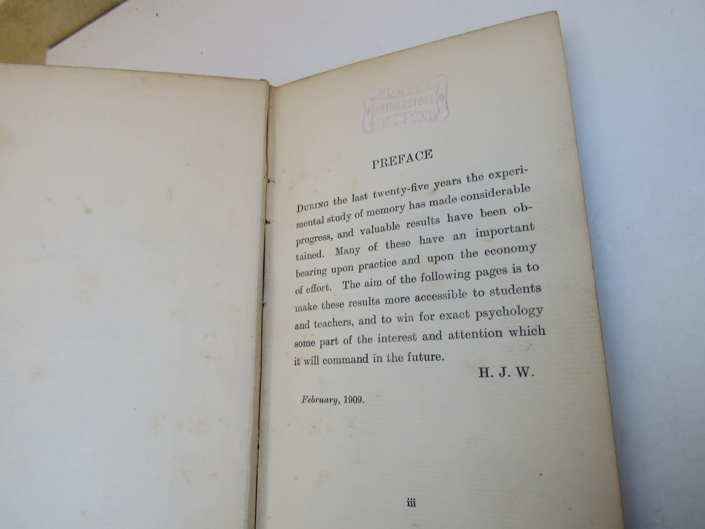 The Economy and Training of Memory By Henry J. Watt 1909