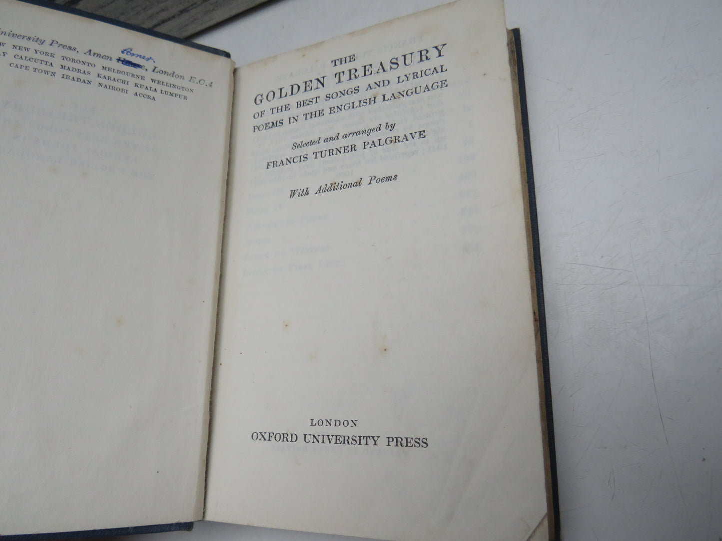 The Golden Treasury of the Best Songs and Lyrical Poems in the English Language, selected and arranged by Francis Turner Palgrave, 1960, Vintage Poetry Book