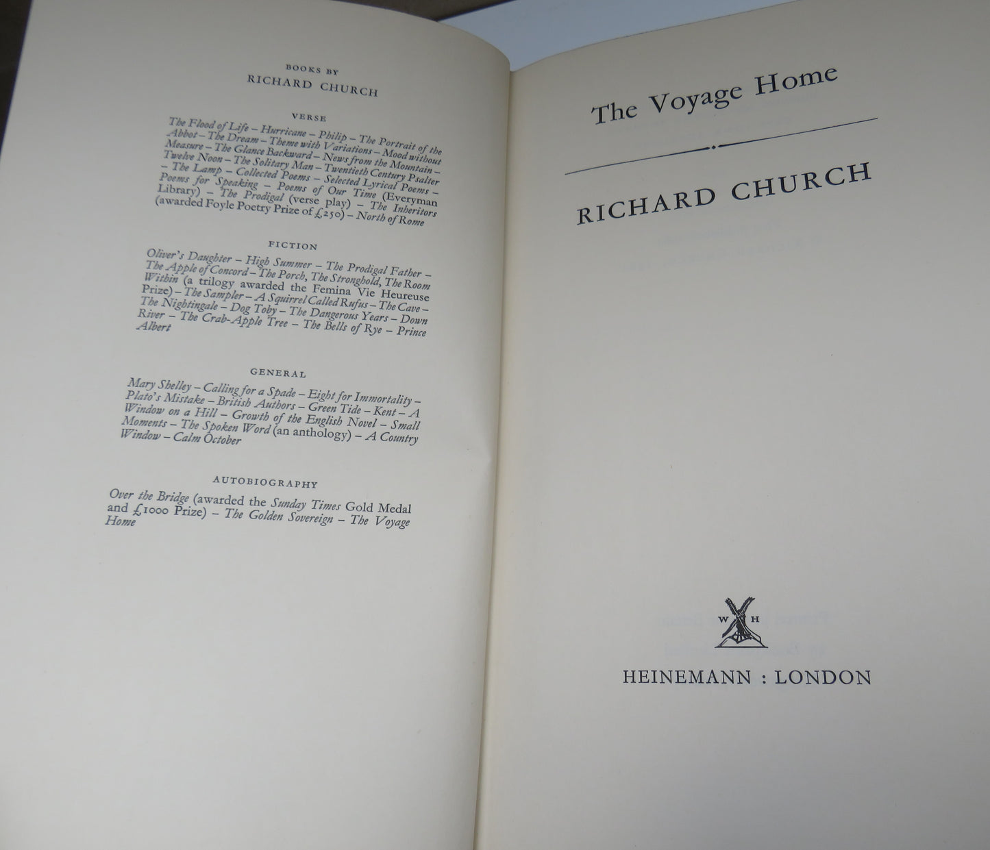 The Voyage Home By Richard Church 1964 1st Edition