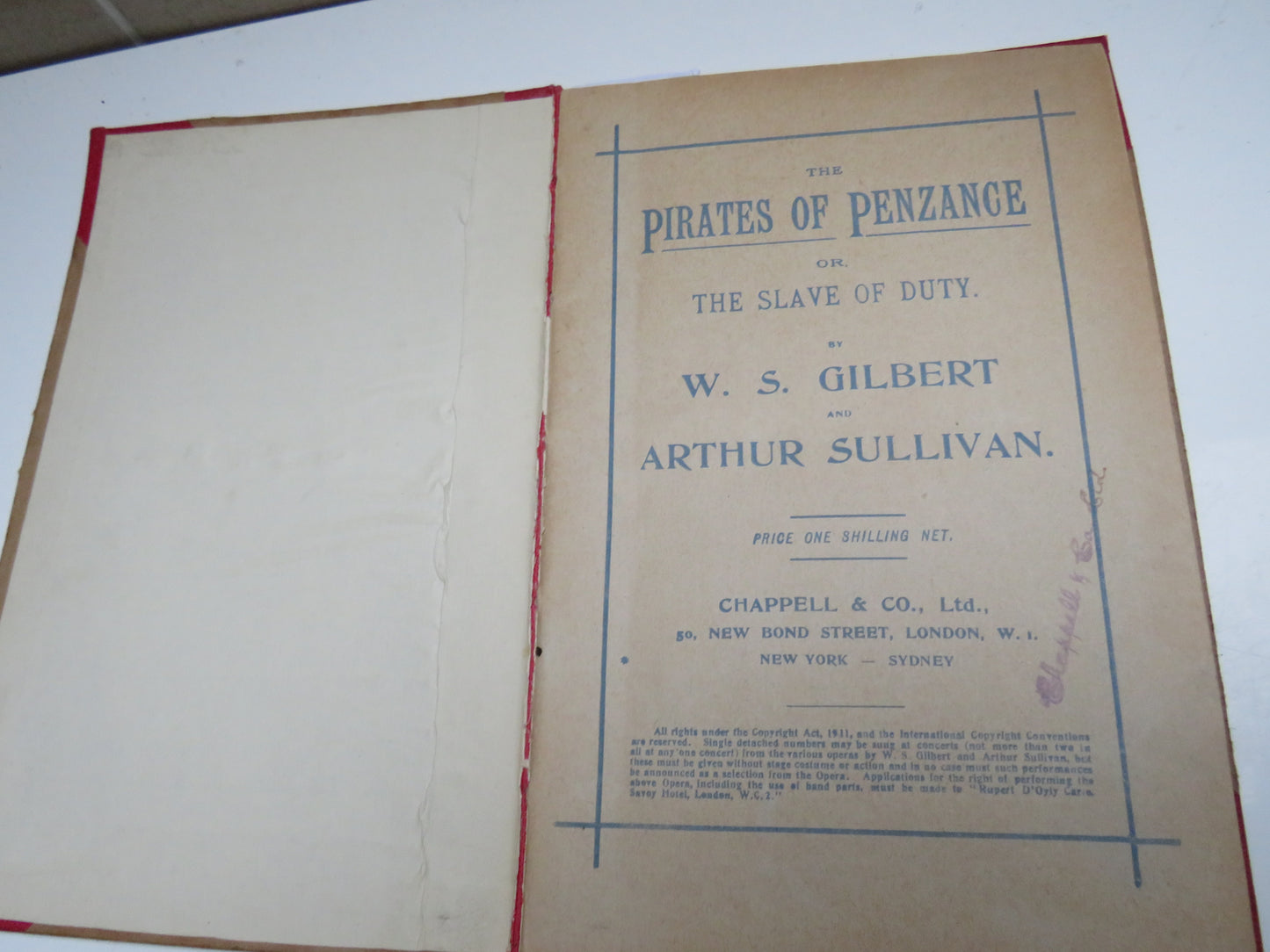 The Pirates of Penzance or The Slave of Duty by W. S. Gilbert and Arthur Sullivan