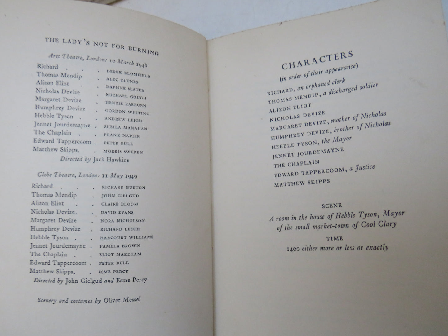 The Lady's Not For Burning by Christopher Fry, 1954