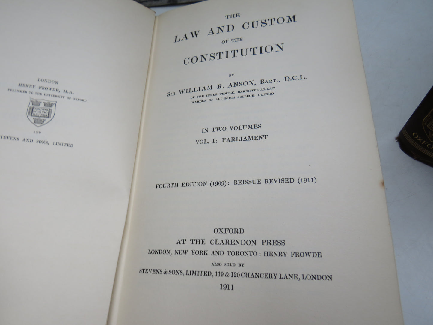 The Law and Custom Of The Constitution By Sir William R. Anson 1907