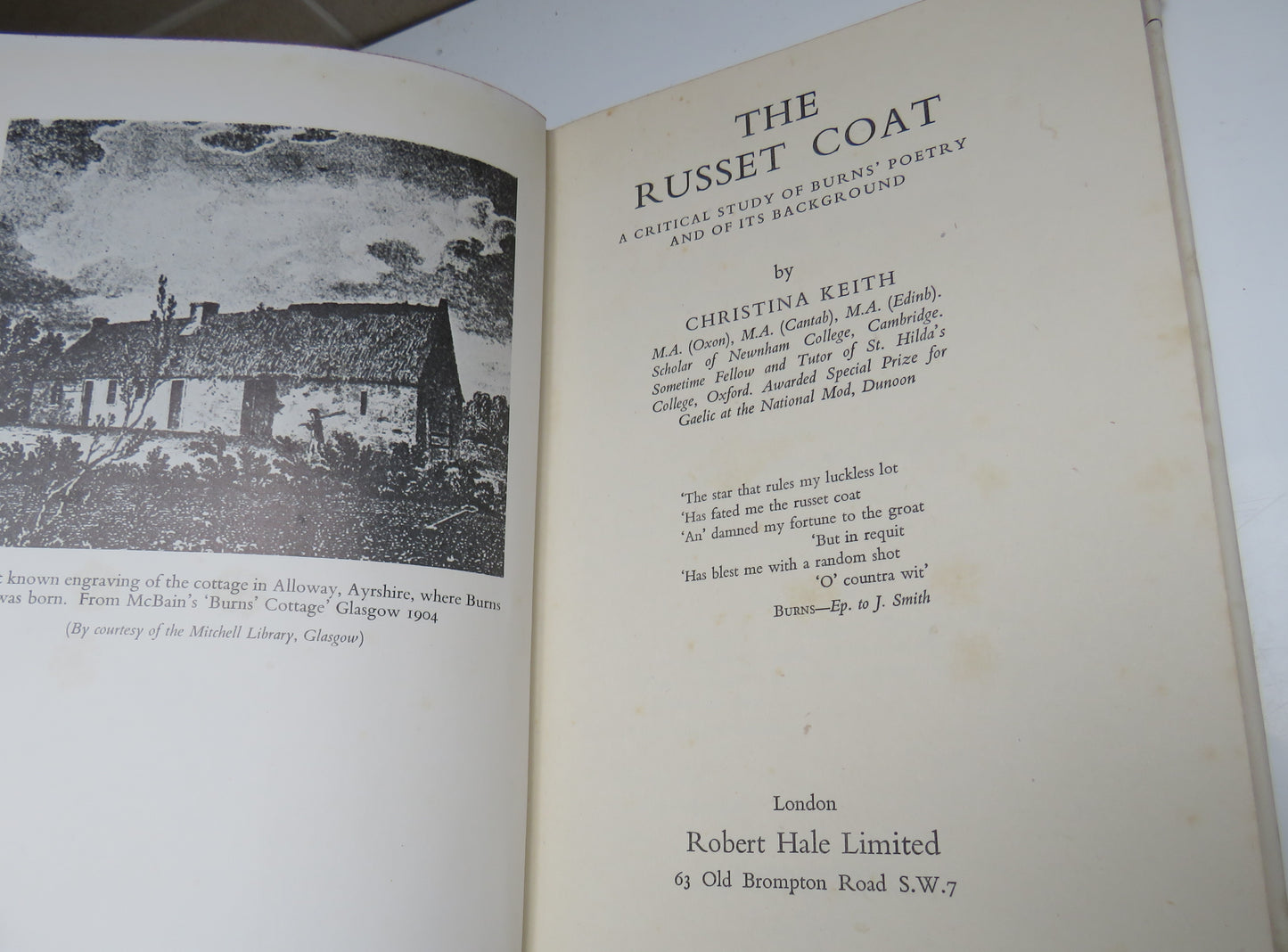 The Russet Coat A Critical Study of Burns' Poetry And of Its Background By Christina Keith 1956 1st Edition