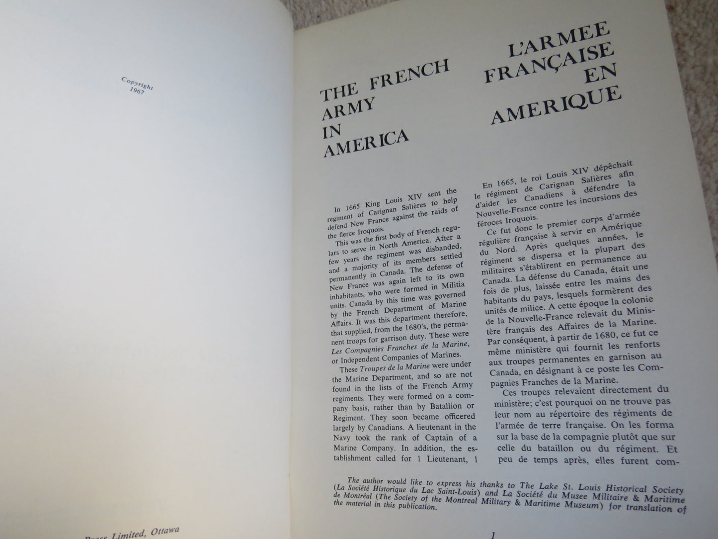 The French Army In America By Edward P. Hamilton Historical Arms Series No. 7 - 1967
