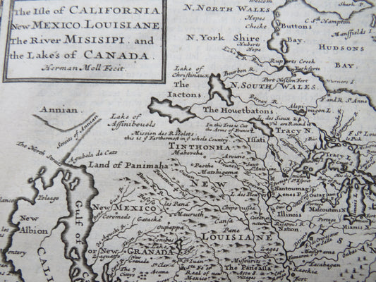 Antique Map of America From 1709 Book Isle of California, New Mexico, Louisiane, The River Misisipi and The Lake's of Canada Herman Mol Fecit