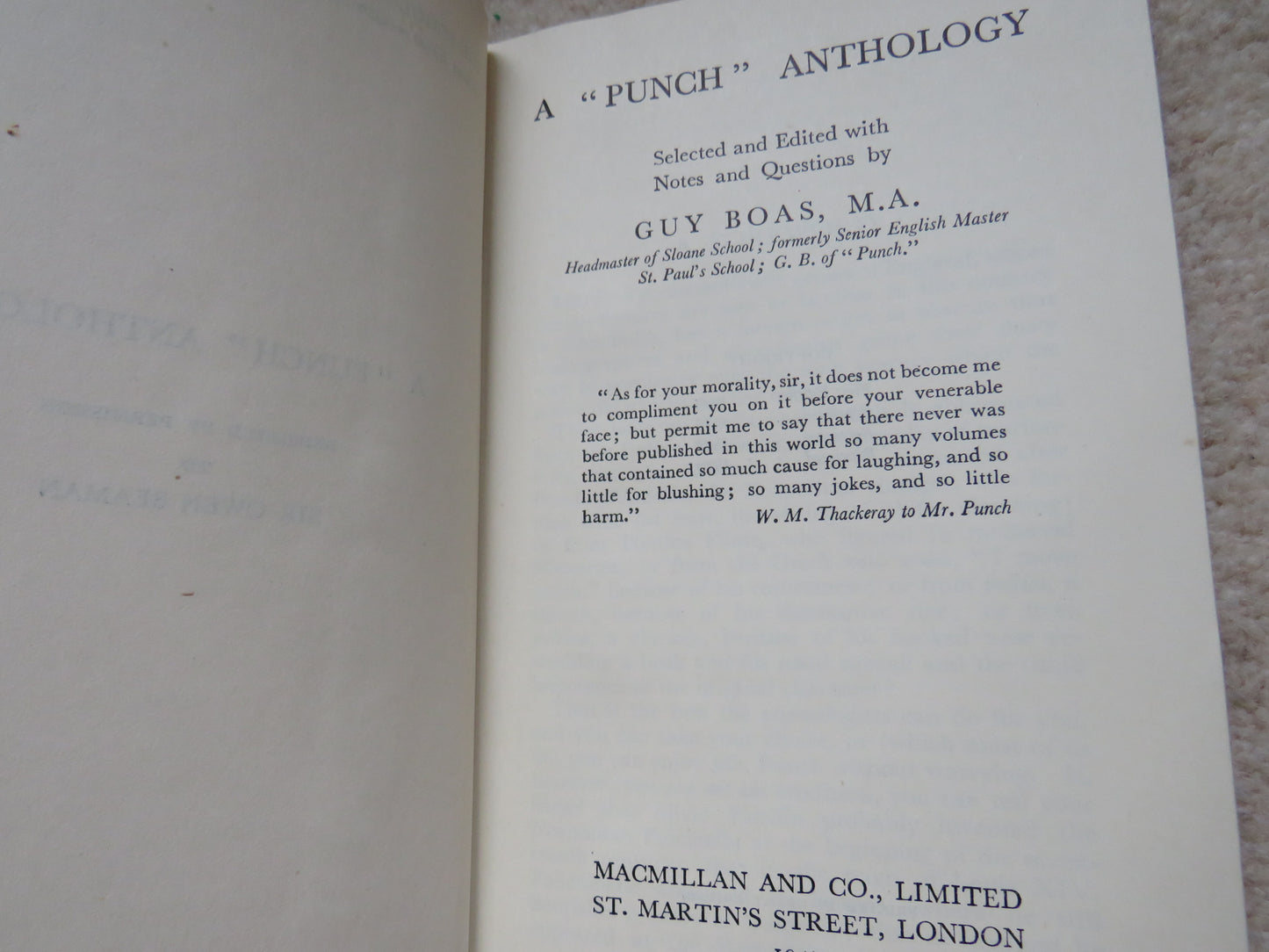 A "Punch" Anthology Selected and Edited With Notes and Questions By Guy Boas 1947