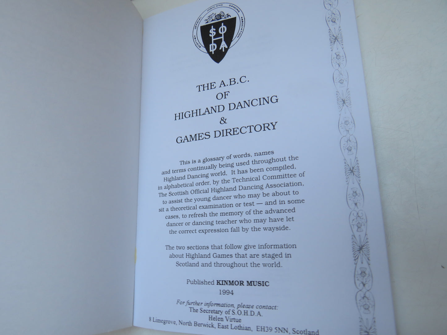 The A.B.C. of Highland Dancing & Games Directory (Scottish Dance Reference Book, 1994)