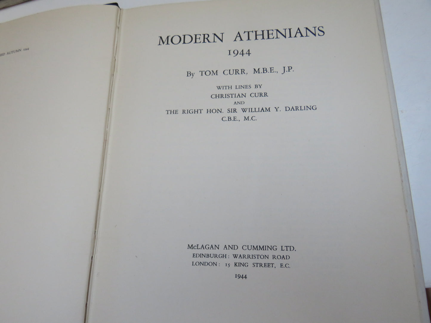 Modern Athenians by Tom Curr (Scottish Satire Book, 1944)