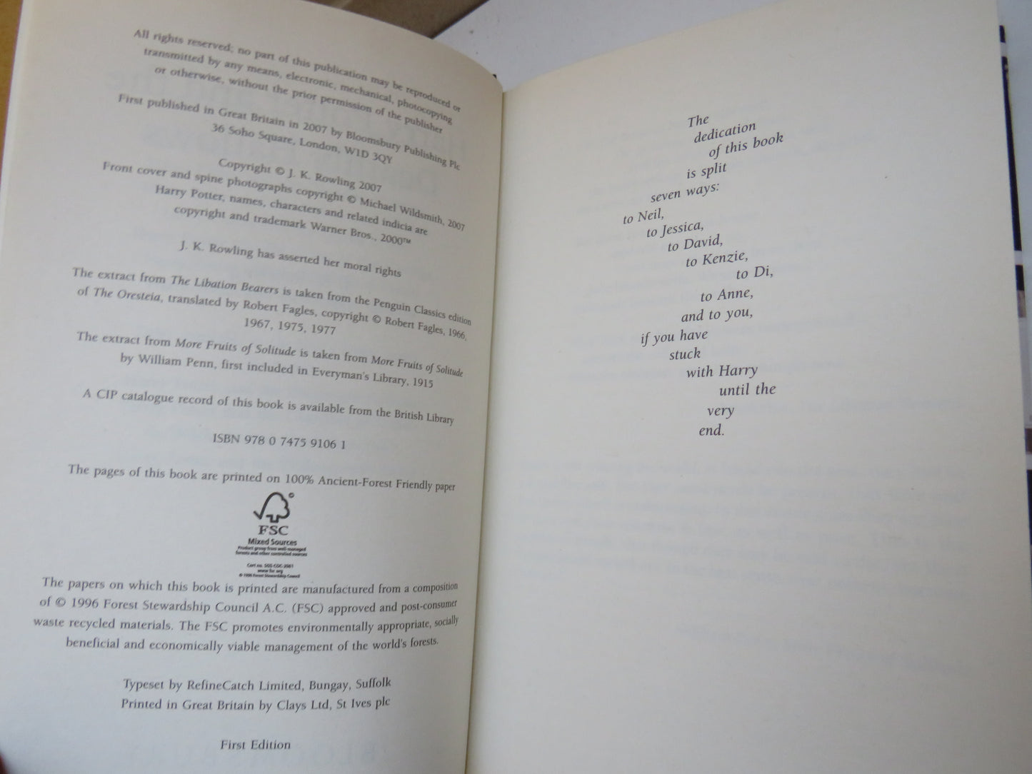 Harry Potter and The Deathly Hallows By J.K. Rowling 2007