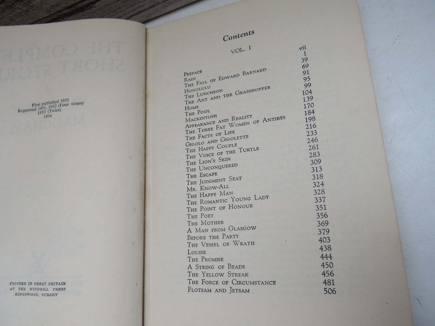 The Complete Short Stories Of W. Somerset Maugham Vol I 1954