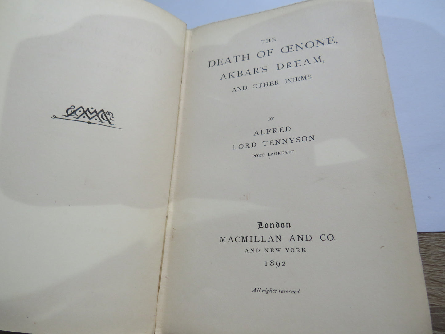 The Death of Cenone, Akbar's Dream, and Other Poems By Alfred Lord Tennyson 1892, Vintage Book