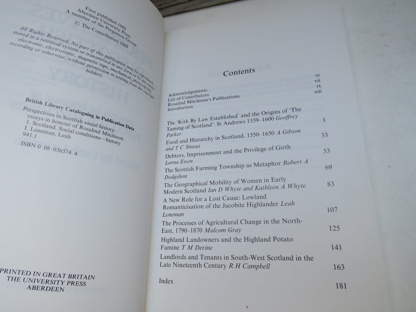 Perspectives In Scottish Social History Essays In Honour of Rosalind Mitchison 1988
