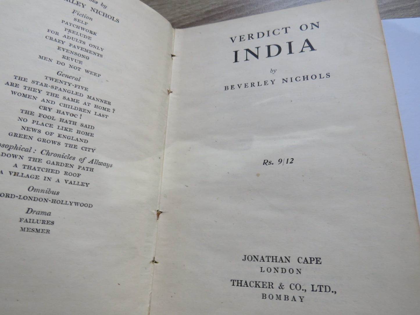 Verdict On India By Beverley Nichols 1944