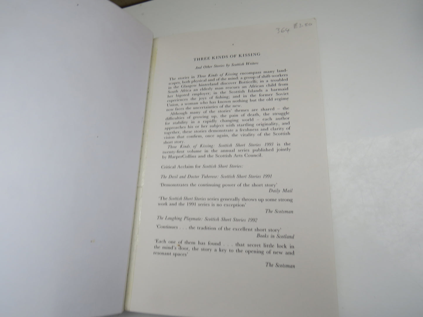 Three Kinds of Kissing And Other Scottish Writers 1993 Introduction By Tom Adair
